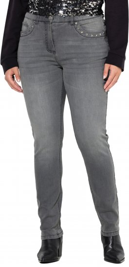 Ulla Popken Rivet Studded Stretch Fit Jeans Grey Denim - Дамски Дънки & Панталони в Големи Размери – Plus Size - 