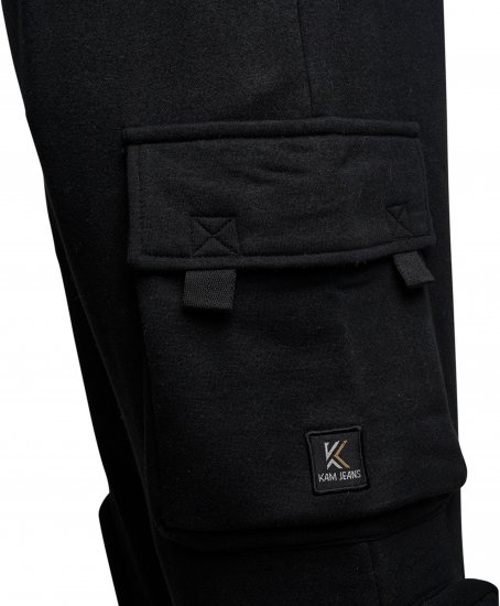 Kam Jeans 244 Raw Denim Cargo PKT Jog Pants Black - Дънки и панталони - мъжки Дънки и панталони големи размери
