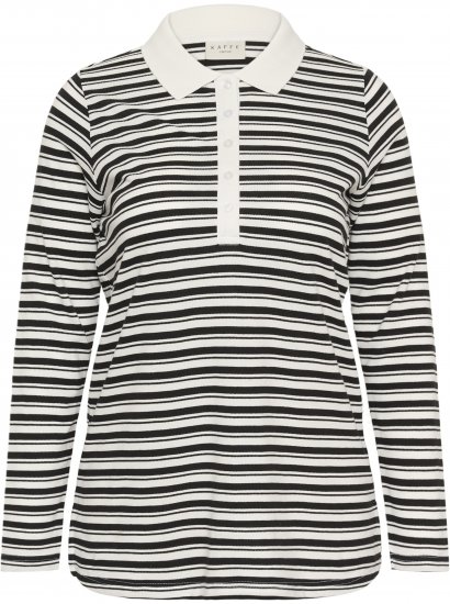 Kaffe Curve Miana Long Sleeve Polo Chalk with Black Stripe - Поло тениски - 