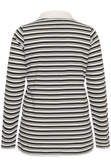 Kaffe Curve Miana Long Sleeve Polo Chalk with Black Stripe - Поло тениски - 