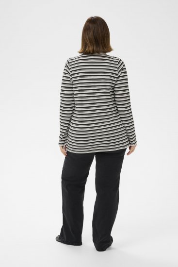 Kaffe Curve Miana Long Sleeve Polo Chalk with Black Stripe - Поло тениски - 