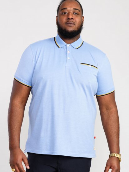 D555 Talbot Pique with Jacquard Collar Polo Shirt Blue - Поло тениски - мъжки тениски с яка големи размери