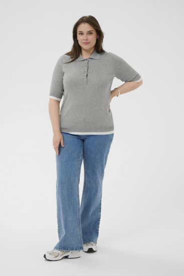 Kaffe Curve Lizzy Contrast Knitted Polo Grey Melange - Поло тениски - 