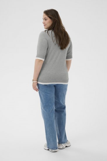 Kaffe Curve Lizzy Contrast Knitted Polo Grey Melange - Поло тениски - 
