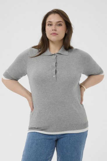 Kaffe Curve Lizzy Contrast Knitted Polo Grey Melange - Поло тениски - 