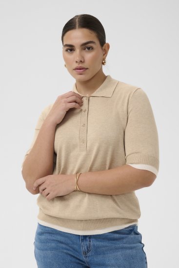 Kaffe Curve Lizzy Contrast Knitted Polo Feather Grey Melange - Поло тениски - 