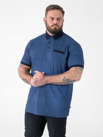D555 Murray Printed Jacquard Collar & Cuff Short Sleeve Polo Blue - Поло тениски - мъжки тениски с яка големи размери