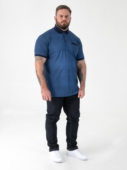 D555 Murray Printed Jacquard Collar & Cuff Short Sleeve Polo Blue - Поло тениски - мъжки тениски с яка големи размери