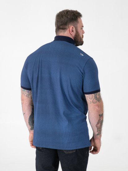 D555 Murray Printed Jacquard Collar & Cuff Short Sleeve Polo Blue - Поло тениски - мъжки тениски с яка големи размери