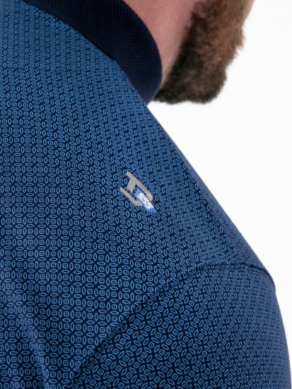 D555 Murray Printed Jacquard Collar & Cuff Short Sleeve Polo Blue - Поло тениски - мъжки тениски с яка големи размери