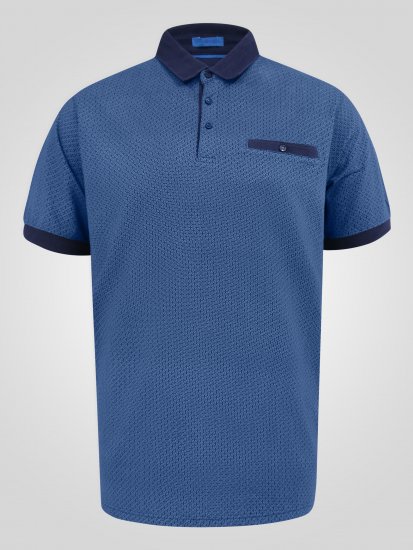 D555 Murray Printed Jacquard Collar & Cuff Short Sleeve Polo Blue - Поло тениски - мъжки тениски с яка големи размери