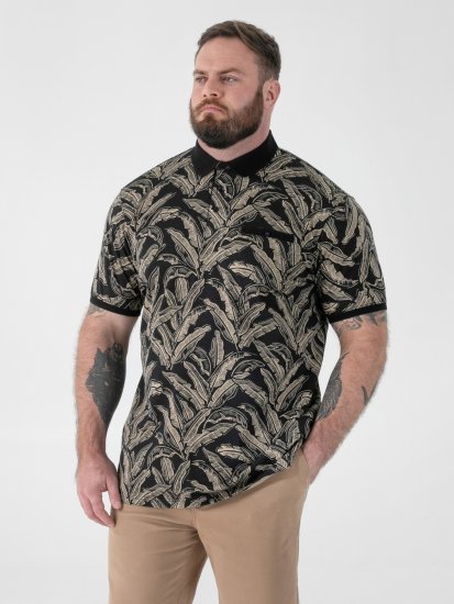 D555 Palmer Leaf Printed Jacquard Collar & Cuff Chest Pocket Polo Black - Поло тениски - мъжки тениски с яка големи размери