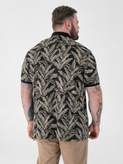 D555 Palmer Leaf Printed Jacquard Collar & Cuff Chest Pocket Polo Black - Поло тениски - мъжки тениски с яка големи размери