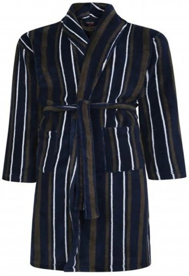 Espionage PJ149 Striped Fleece Gown Navy/Charcoal - Халати за баня/xавлии - мъжки халати за баня големи размери