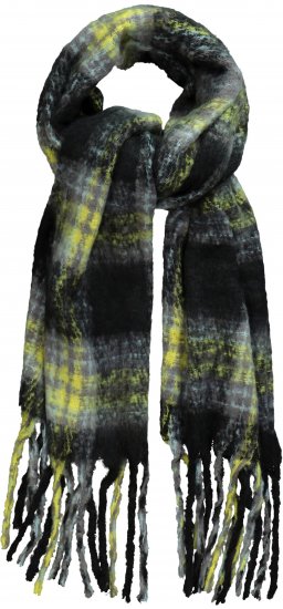 Ulla Popken Plaid Long Fringe Scarf Yellow Green - Аксесоари - 