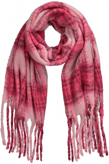 Ulla Popken Plaid Long Fringe Scarf Aubergine - Аксесоари - 