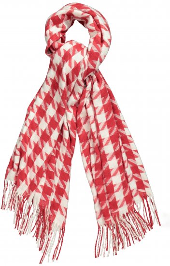 Ulla Popken Houndstooth Fringed Hem Scarf Salsa - Аксесоари - 