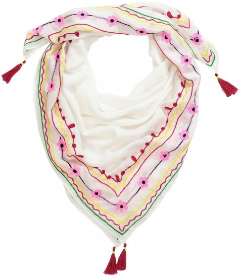 Ulla Popken Tassel Embroidery Scarf Snow White - Аксесоари - 