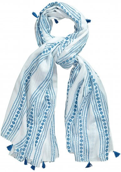 Ulla Popken Greek Stripe Tasseled Scarf Blue - Аксесоари - 
