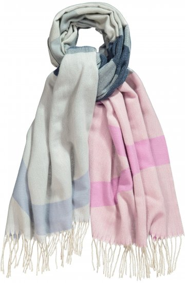 Ulla Popken Cozy Lettering Fringed Scarf Pink and Blue - Аксесоари - 