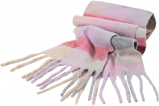 Ulla Popken Plaid Pastel Fringed Scarf Pink - Аксесоари - 