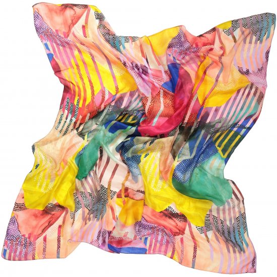 Ulla Popken Colorful Square Silk Scarf Rainbow - Аксесоари - 