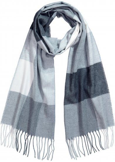 Ulla Popken Checked Fringed Hem Scarf Light Grey Melange - Аксесоари - 