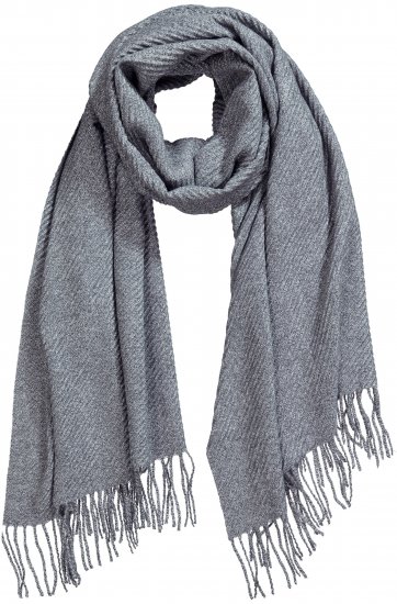 Ulla Popken Ribbed Knit Fringed Hem Scarf Grey Melange - Аксесоари - 