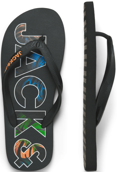 Jack & Jones Logo Palm Print Flip Flop Slippers Anthracite - Мъжки oбувки 40-52 - 
