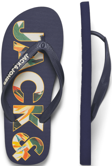 Jack & Jones Logo Palm Print Flip Flop Slippers Medieval Blue - Мъжки oбувки 40-52 - 