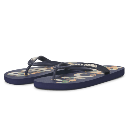 Jack & Jones Logo Palm Print Flip Flop Slippers Medieval Blue - Мъжки oбувки 40-52 - 