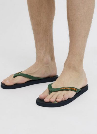 Jack & Jones Logo Palm Print Flip Flop Slippers Navy Blazer/Verdant Green - Мъжки oбувки 40-52 - 