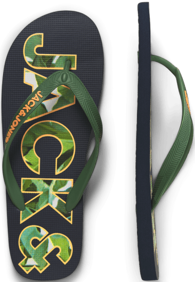 Jack & Jones Logo Palm Print Flip Flop Slippers Navy Blazer/Verdant Green - Мъжки oбувки 40-52 - 