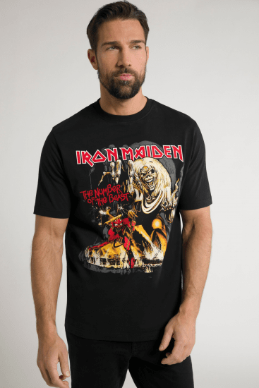 JP1880 Iron Maiden - Number of the Beast Graphic Comfort Fit Band T-Shirt Black - Тениски - мъжки тениски големи размери