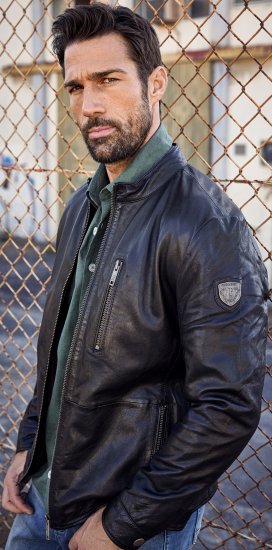 JP1880 Biker Style Leather Jacket Black - Якета - мъжки якета големи размери