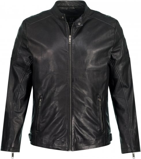 JP1880 Classic Biker Style Leather Jacket Black - Якета - мъжки якета големи размери
