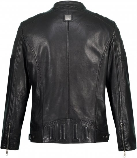 JP1880 Classic Biker Style Leather Jacket Black - Якета - мъжки якета големи размери