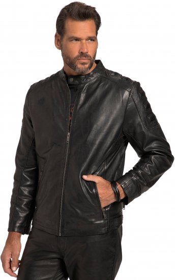 JP1880 Classic Biker Style Leather Jacket Black - Якета - мъжки якета големи размери