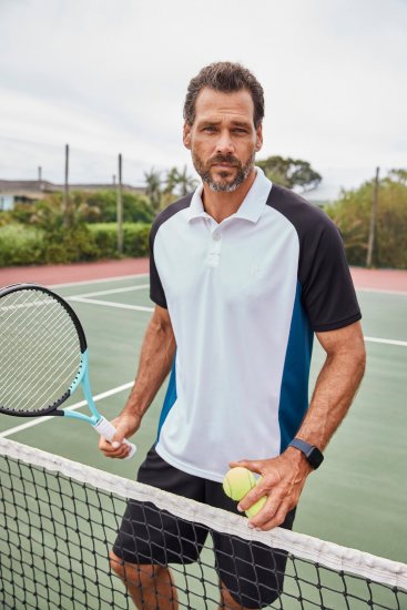 JP1880 FLEXNAMIC® QuickDry Tennis Polo Black-White-Blue - Спортни дрехи & Връхно облекло - мъжки спортни екипи големи размери