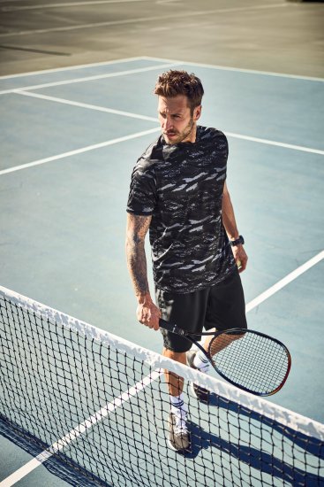 JP1880 QuickDry Graphic Print Tennis T-Shirt Black - Спортни дрехи & Връхно облекло - мъжки спортни екипи големи размери