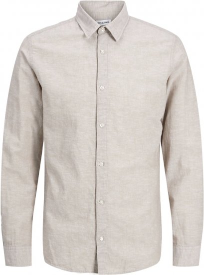 Jack & Jones Breeze Linen Blend Long Sleeve Shirt Crockery - Ризи - мъжки ризи големи размери