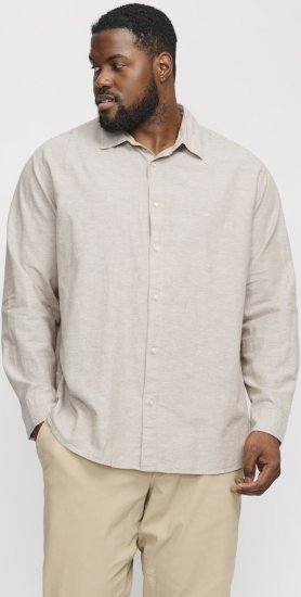 Jack & Jones Breeze Linen Blend Long Sleeve Shirt Crockery - Ризи - мъжки ризи големи размери