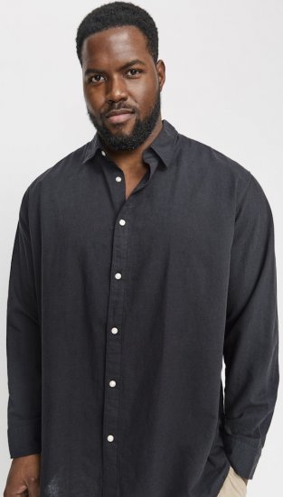 Jack & Jones Breeze Linen Blend Long Sleeve Shirt Black - Ризи - мъжки ризи големи размери