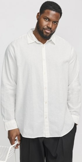 Jack & Jones Breeze Linen Blend Long Sleeve Shirt White - Ризи - мъжки ризи големи размери