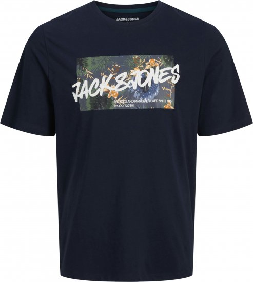 Jack & Jones Hawaii Shape Crew Neck T-Shirt Navy - Тениски - мъжки тениски големи размери