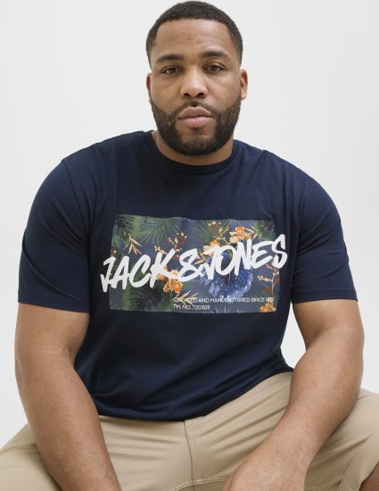 Jack & Jones Hawaii Shape Crew Neck T-Shirt Navy - Тениски - мъжки тениски големи размери