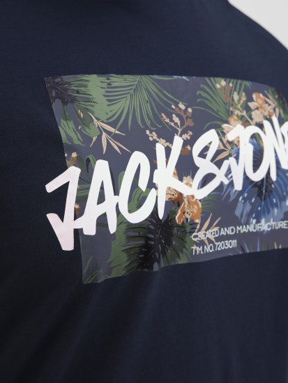Jack & Jones Hawaii Shape Crew Neck T-Shirt Navy - Тениски - мъжки тениски големи размери