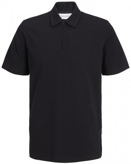 Jack & Jones Benja Short Sleeve Zip Polo Black - Поло тениски - мъжки тениски с яка големи размери
