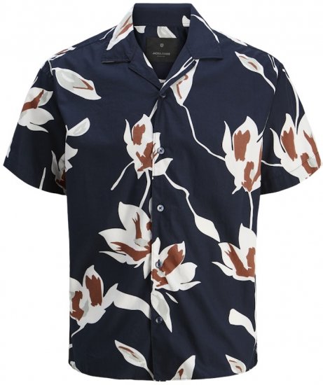 Jack & Jones Palermo Resort Print Short Sleeve Shirt Dark Blue - Ризи - мъжки ризи големи размери