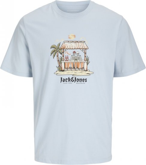 Jack & Jones Skull Coast Crew Neck T-Shirt Light Blue - Тениски - мъжки тениски големи размери